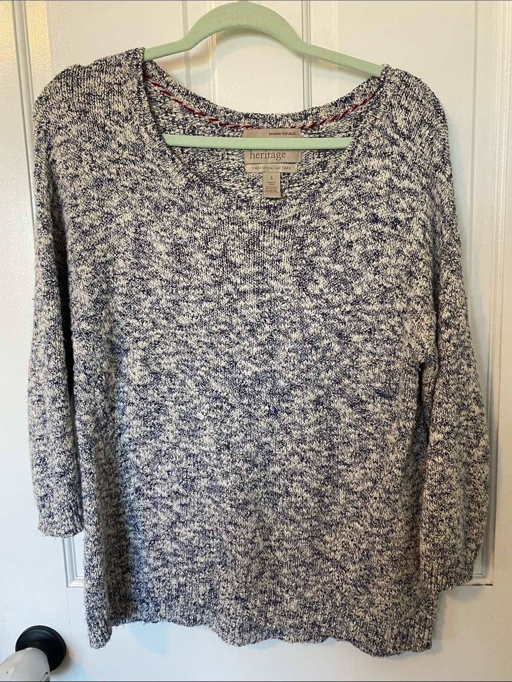 Banana Republic Navy and White Marled Crew Sweater